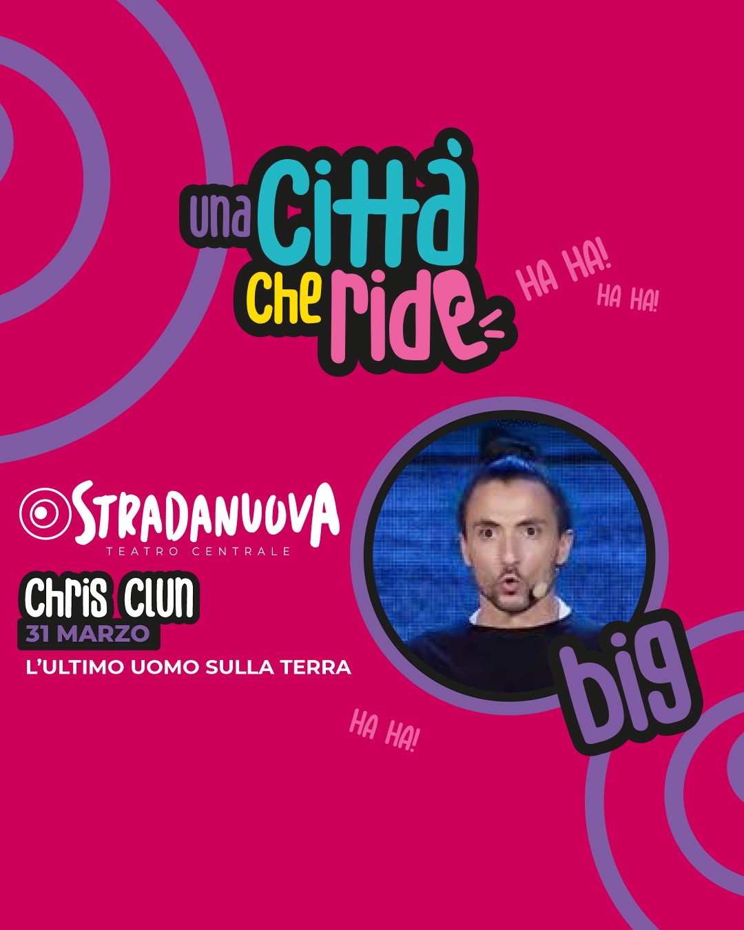 All'interno della "Rassegna Big" in data 31 Marzo  ore 21.00  al Teatro Auditorium  di Stradanuova in centro "L’ultimo uomo sulla terra" con Chris Clun