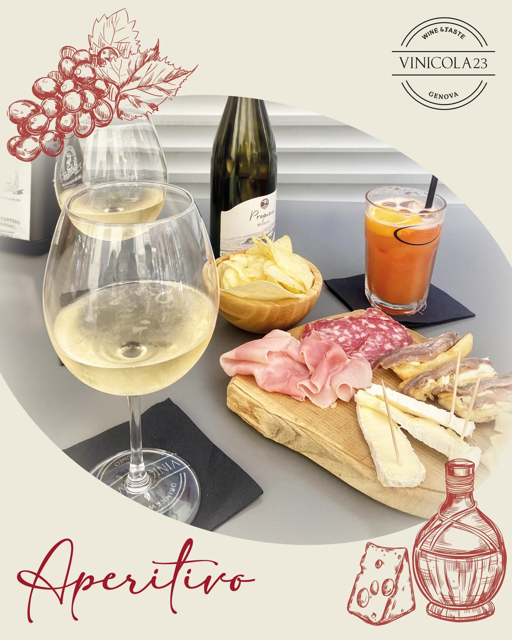 In centro storico!  In Via Degli Orefici da Vinicola 23 Aperitivo di coppia alcolico o analcolico o calice di vino con deliziose specialità !