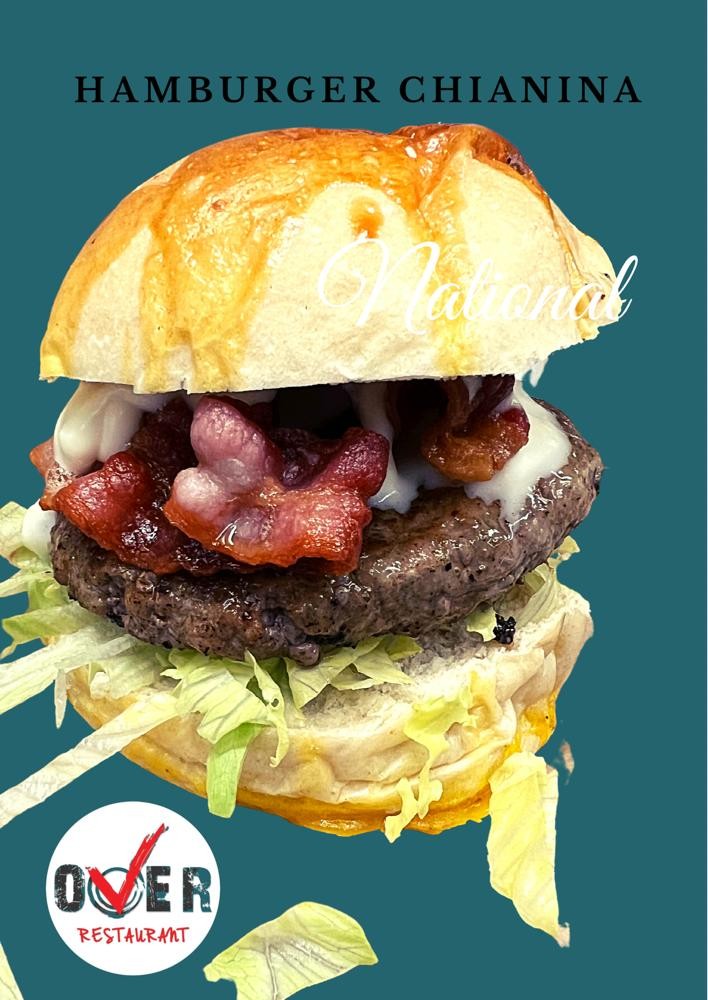 Novità! Menu' Hamburger per due persone con birra piccola chiara o rossa o bevanda analcolica, dolce, caffè  e coperto incluso dal ristorante pinseria Over nel cuore di Marassi!