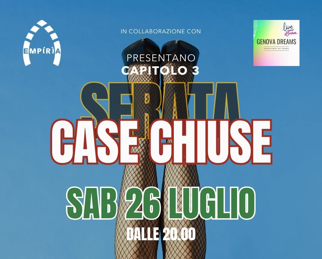  Serata case chiuse con cena per 2!  Sabato 26 Luglio ore 20.00! nel cuore di Genova in via dei Giustiniani da Empiria  Solo 69,90 per Menu' per 2 persone! Dall'antipasto al dolce con calice di vino!