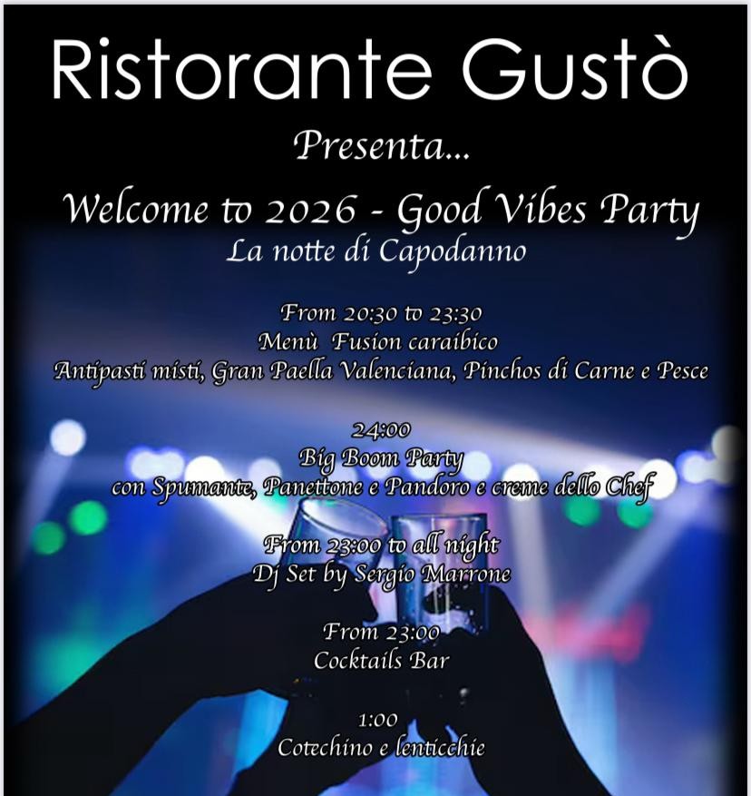 Strepitoso! Capodanno 2026 ad Arenzano! Cenone per 2 persone con dj set e balli dal Ristorante Gusto' ad Arenzano!