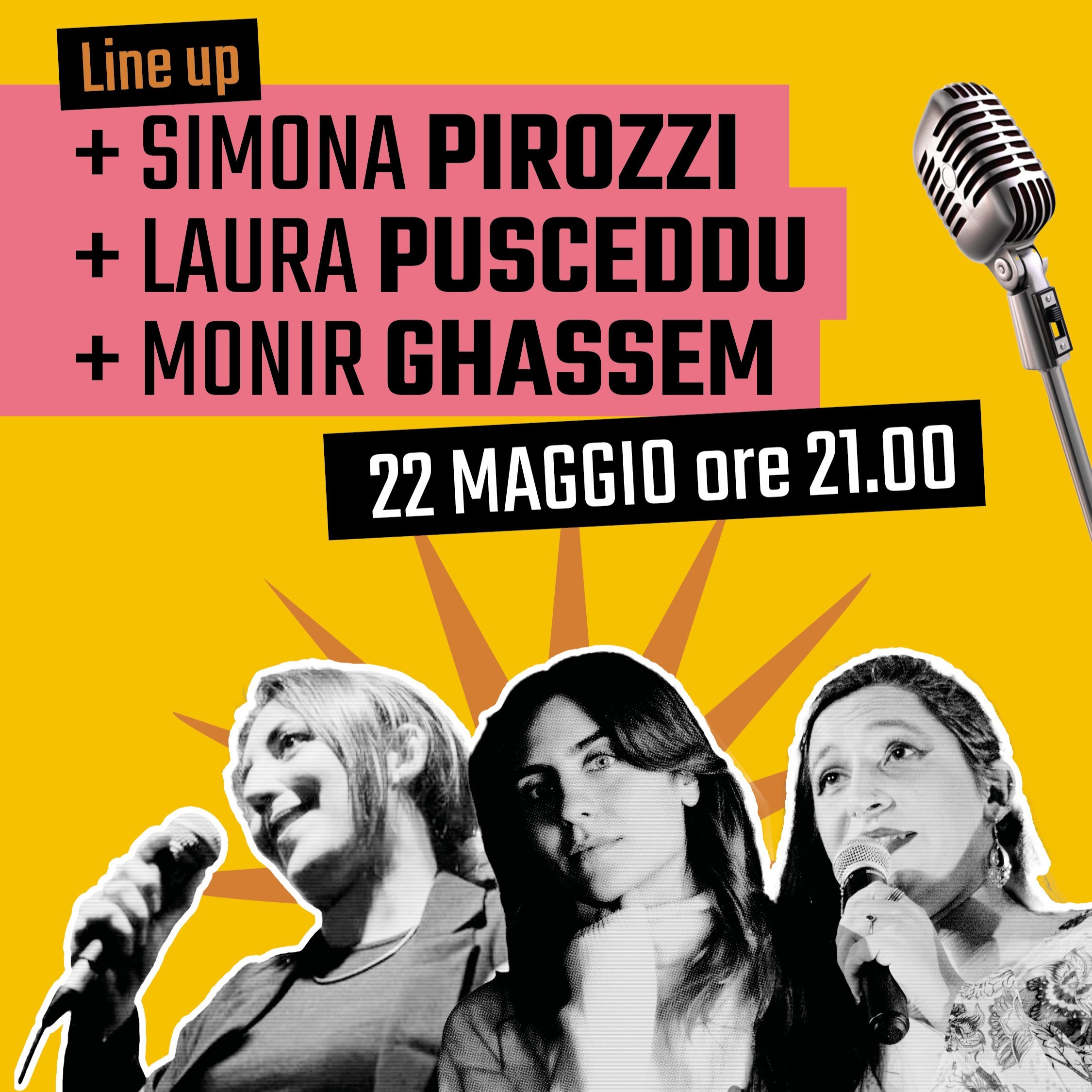 In data  Giovedì 22 Maggio  ore 21.00 al  Giardino di Palazzo Rosso: Laura Pusceddu,  Simona Pirozzi e Monir Ghassem in Line Up di Stand up Comedy. In apertura dalle ore 20.00 Dj set "Jukebox" con Andrea de Sotgiu