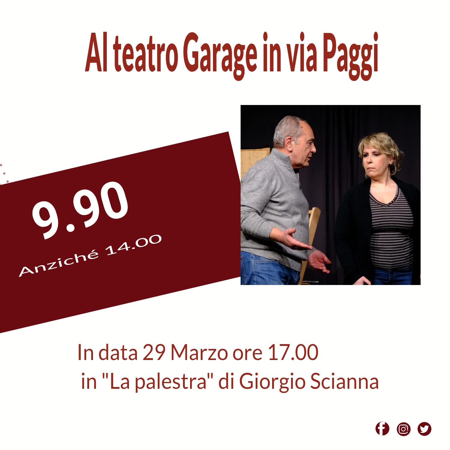 Splendido regalo! Al Teatro Garage  in data Sabato 29 Marzo ore 17.00 "la Palestra" di Giorgio Scianna